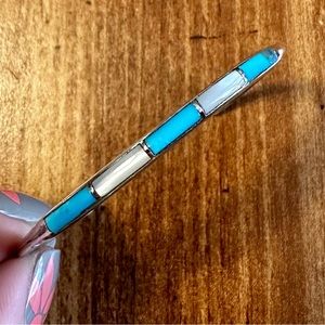 Navajo silver, turquoise and mother of Pearl bangle bracelet vintage